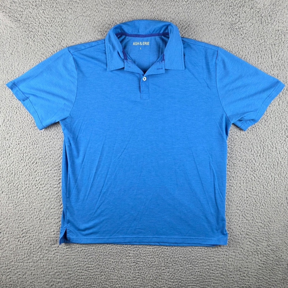 Ash & Erie Polo Shirt Mens Large Blue Solid Polyester Blend Casual